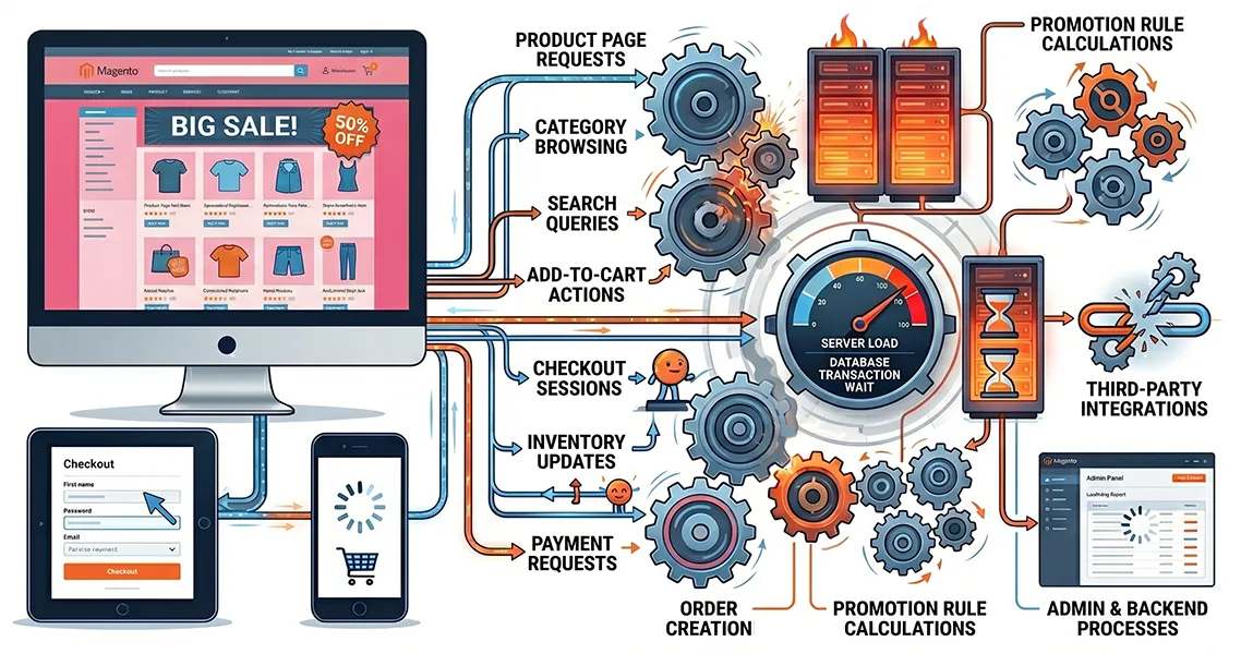 Magento performance planning for product browsing, cart actions, checkout and backend stability