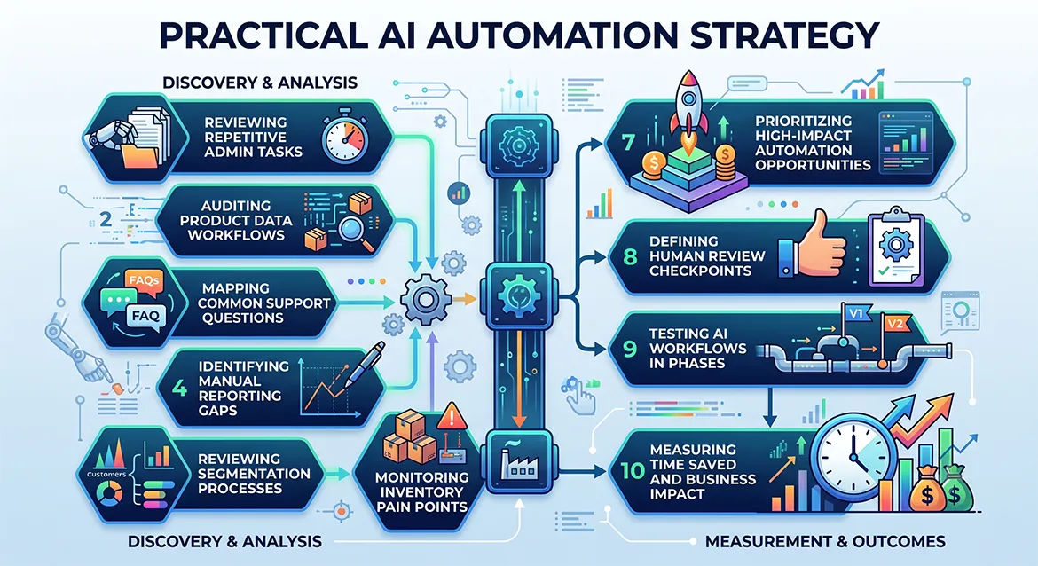 Practical AI automation strategy for reducing manual workflows and improving eCommerce efficiency
