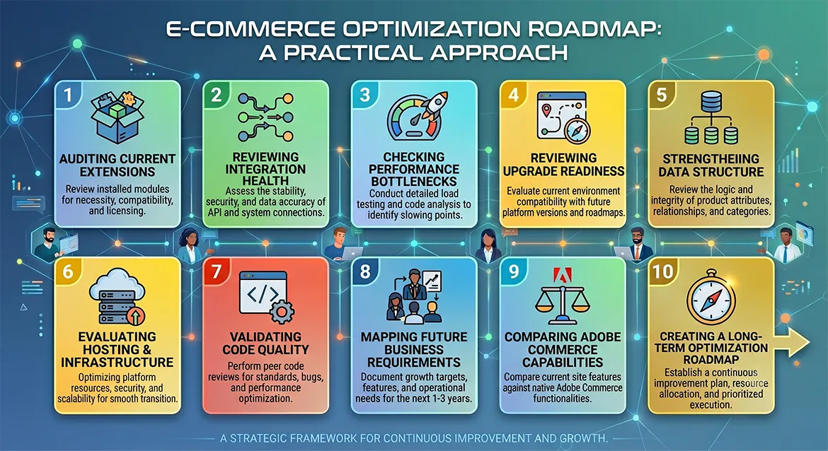 Adobe Commerce eCommerce optimization roadmap for performance, upgrades, integrations, and scalability